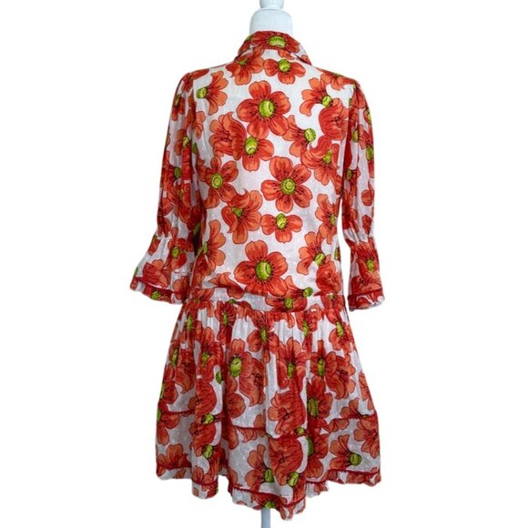 ModaPosa Shirt Dress Penelope Puff-Sleeve Drop-Waist Pockets Poppy Cotton Size S - Picture 3 of 8